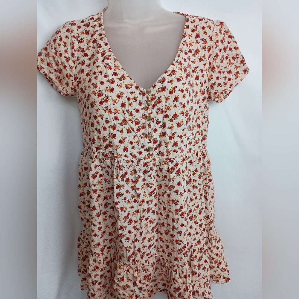 2/$30 Sky &‎ Sparrow Butterly Brown Orange Puff Sleeve Blouse Cottagecore (#752)